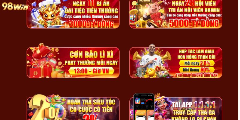 Tổng hợp khuyến mãi 98win cung cấp cho toàn bộ người chơi